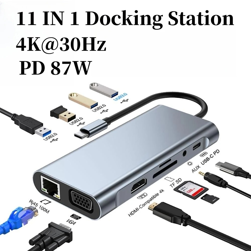 Docking Station Usb C - Hub Dok 4K USB ekstensi, HUB